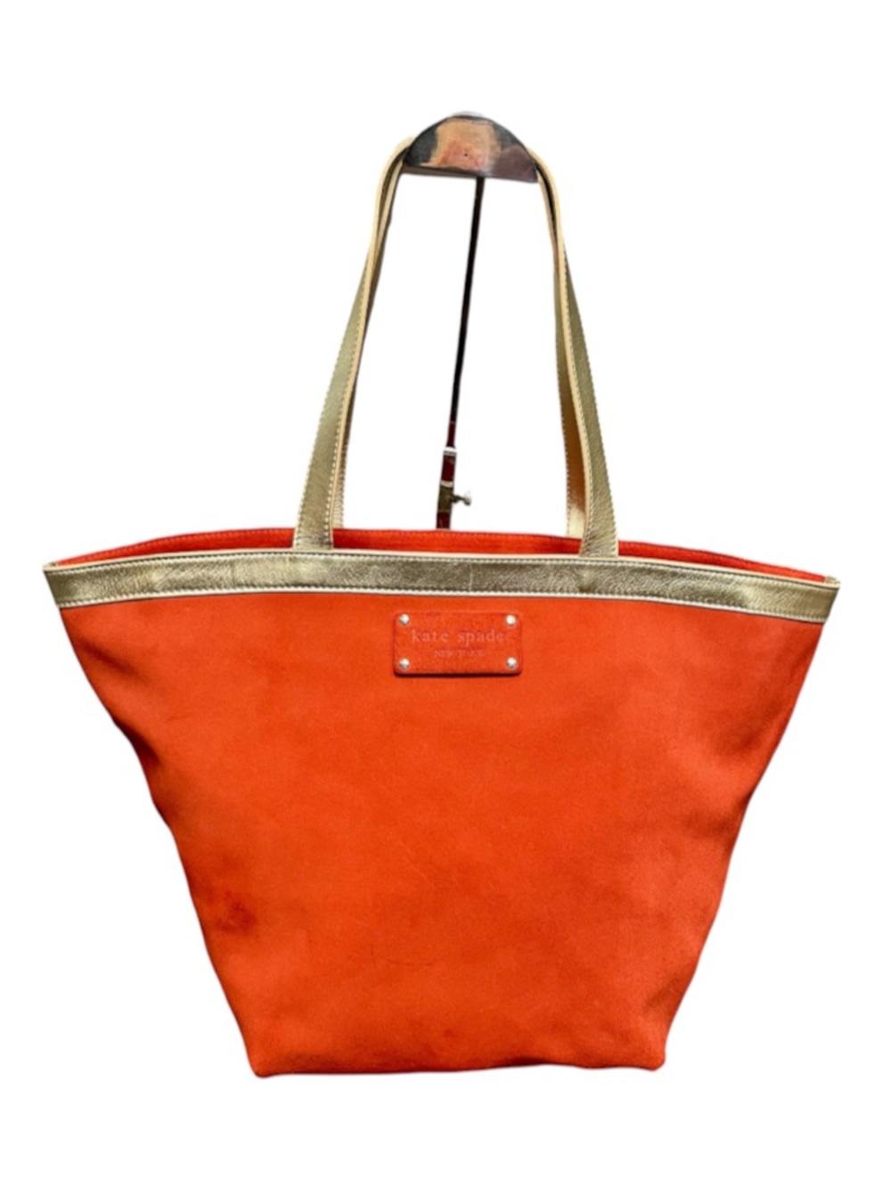 Kate Spade Vintage Orange Suede & Gold Leather Oversized Tote w/ Suede Interior